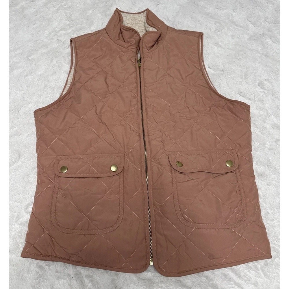 LOVE TREE Women's Quilted Sherpa Vest Full Zip Size Medium Pink Reversible Vest